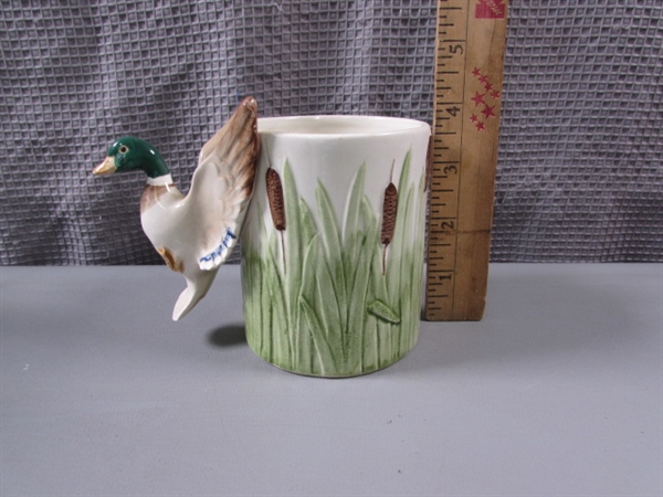 Vintage Fitz & Floyd Ducks- Pitcher, Cup, and Candle Holders