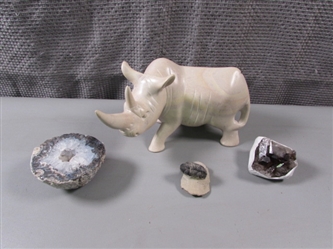 Onyx/Soapstone Rhino, Geode, Crystal, and Fossil