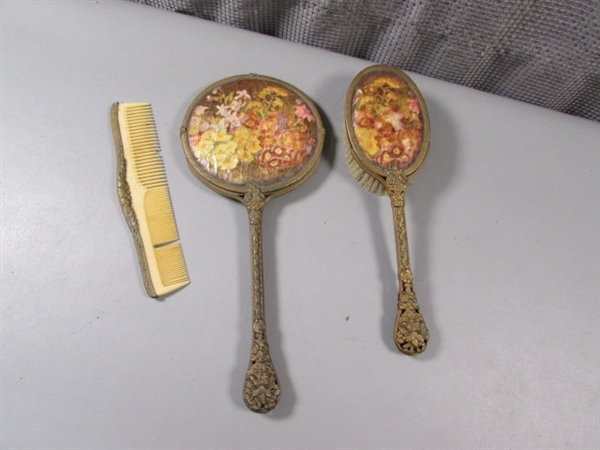 Antique Ladies Mirror, Comb, and Brush Set