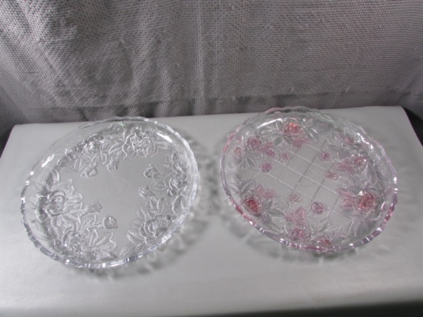 Pair of floral glass platters.