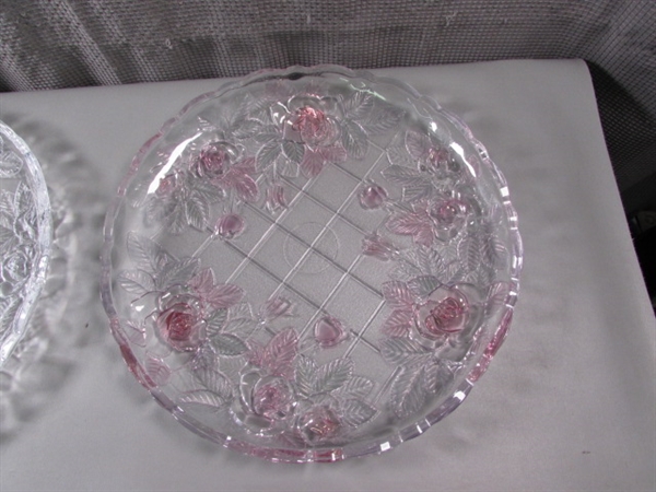 Pair of floral glass platters.