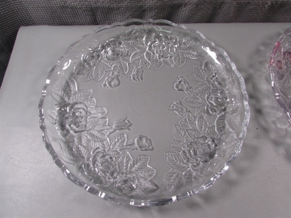 Pair of floral glass platters.