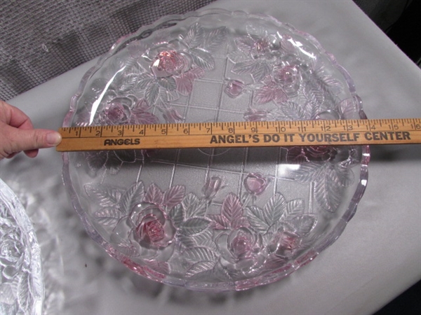 Pair of floral glass platters.