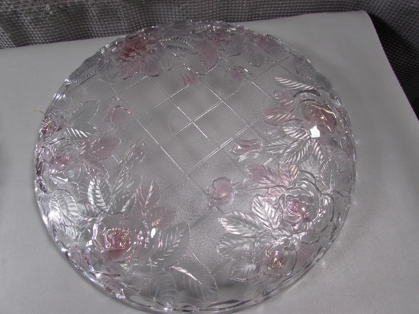 Pair of floral glass platters.