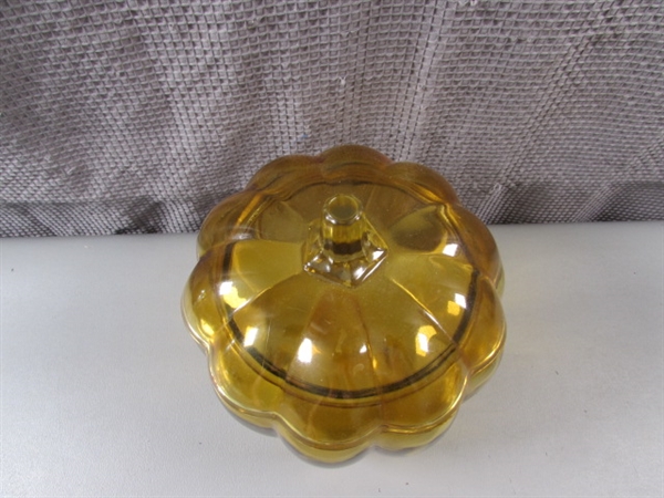 Vintage Amber and Yellow Glass Lidded Dishes