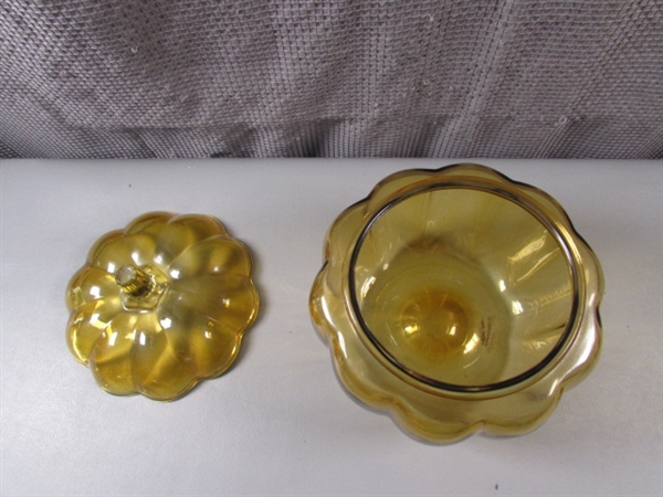 Vintage Amber and Yellow Glass Lidded Dishes