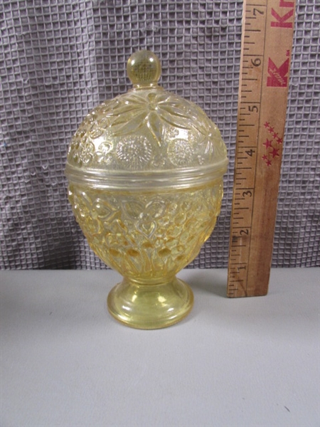 Vintage Amber and Yellow Glass Lidded Dishes