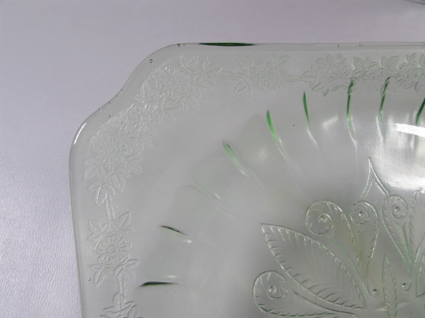 Vintage Green Depression Glass Plates and Divided Bowl