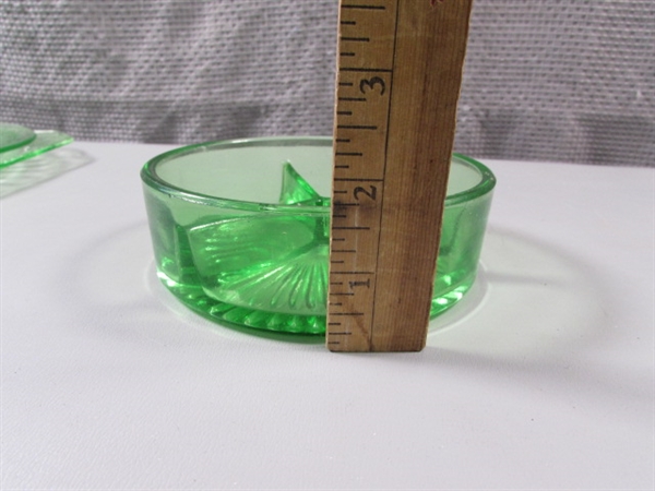 Vintage Green Depression Glass Plates and Divided Bowl