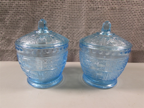 Pair of Blue Lidded Jars