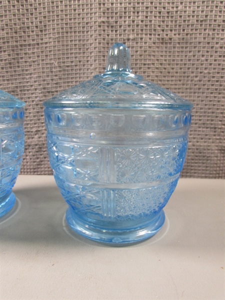 Pair of Blue Lidded Jars