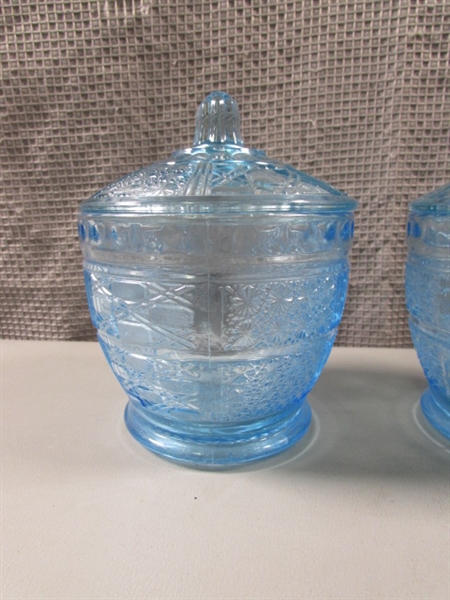 Pair of Blue Lidded Jars