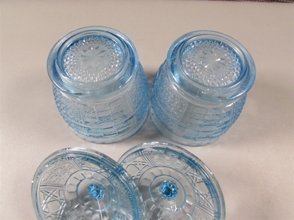 Pair of Blue Lidded Jars