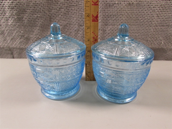 Pair of Blue Lidded Jars