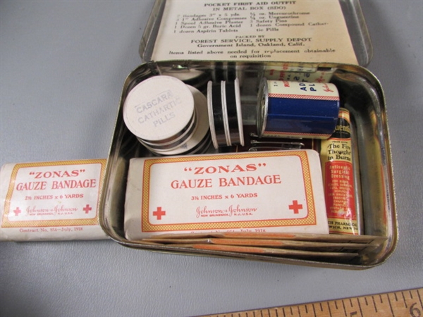 Vintage First Aid Kit, Mickey & I Love Lucy Tins, Mathces, and Pocket Siren