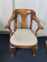 Vintage Wood Armchair w/Upholstered Seat