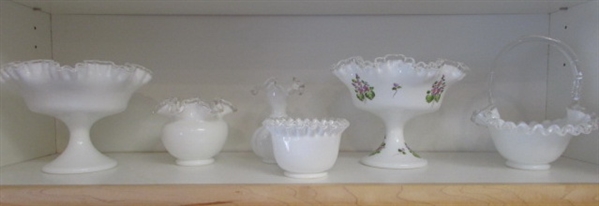 Vintage White Milk Glass with Clear Ruffled Edges