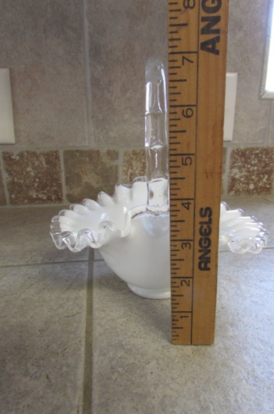 Vintage White Milk Glass with Clear Ruffled Edges