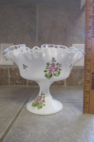 Vintage White Milk Glass with Clear Ruffled Edges