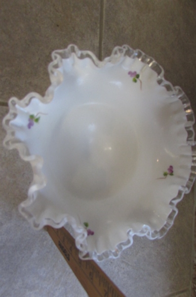 Vintage White Milk Glass with Clear Ruffled Edges