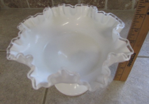 Vintage White Milk Glass with Clear Ruffled Edges