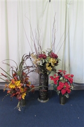 Faux Floral Decor with 1 umbrella stand and 2 vases.