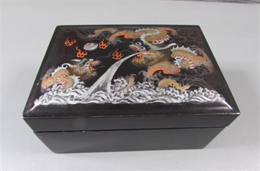 Set of 5 Black Lacquer Dragon Chinese Nesting Boxes