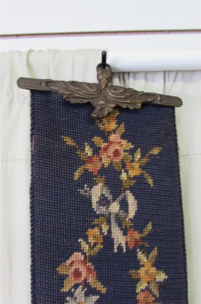 Vintage Needlepoint Rose Bell Pull