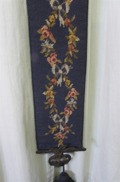 Vintage Needlepoint Rose Bell Pull