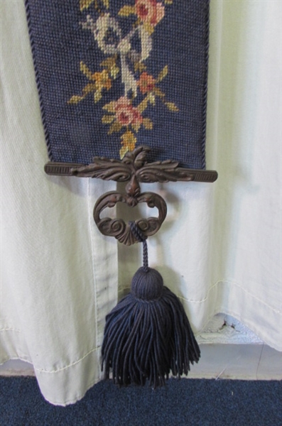 Vintage Needlepoint Rose Bell Pull