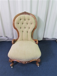 Antique Side Chair W/Porcelain Casters