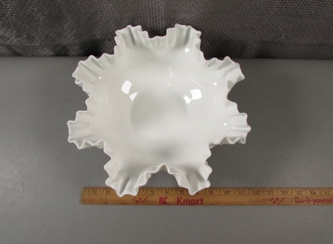 Vintage Milkglass Hobnail Ruffled Edge Bowl