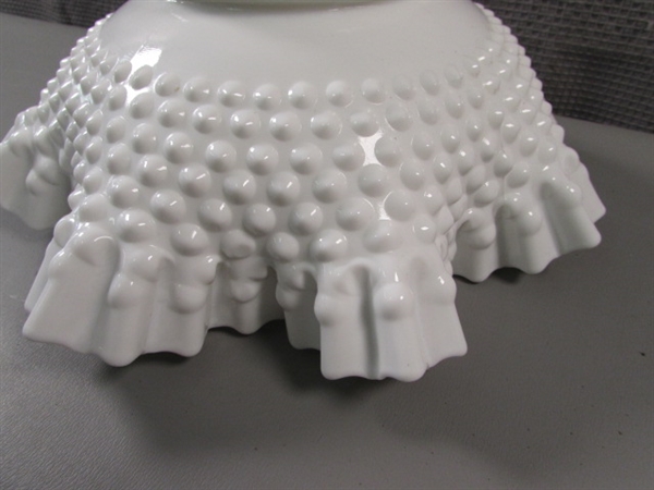 Vintage Milkglass Hobnail Ruffled Edge Bowl