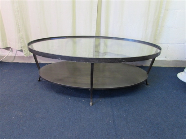 Heavy Duty Metal Coffee Table with Glass Top