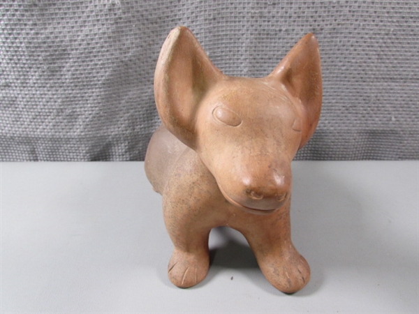 Clay Pottery Pup and Vintage Pot