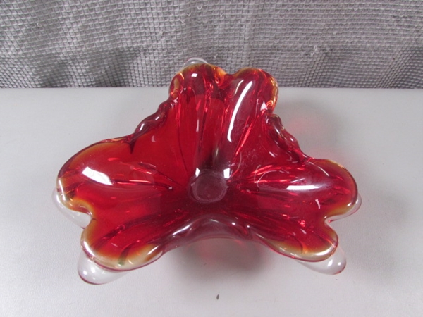 Thick Heavy Red Art Glass Bowl