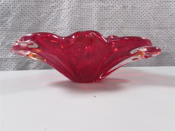 Thick Heavy Red Art Glass Bowl