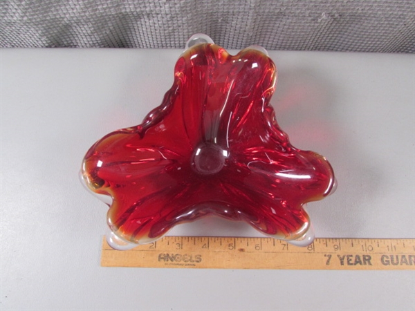 Thick Heavy Red Art Glass Bowl