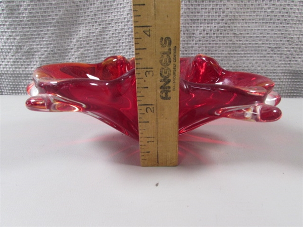 Thick Heavy Red Art Glass Bowl