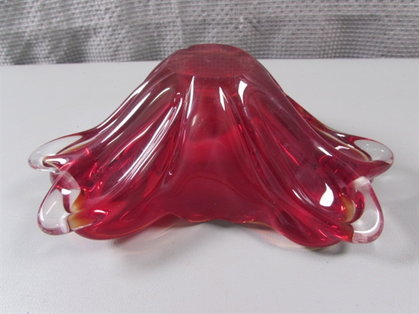 Thick Heavy Red Art Glass Bowl