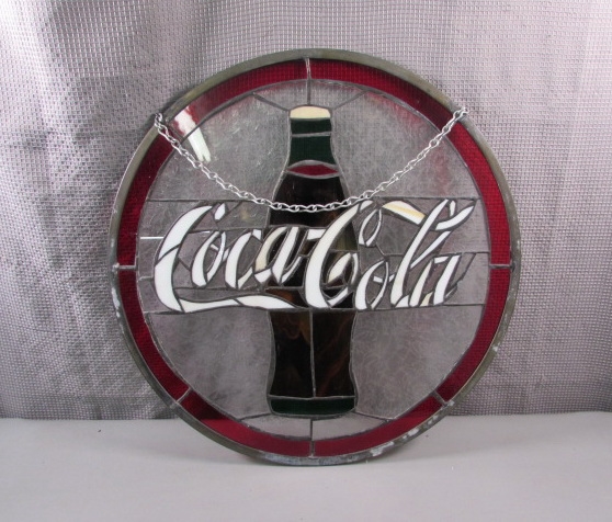 Vintage Leaded Coca-Cola Stained Glass Hanging