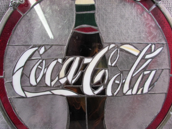 Vintage Leaded Coca-Cola Stained Glass Hanging