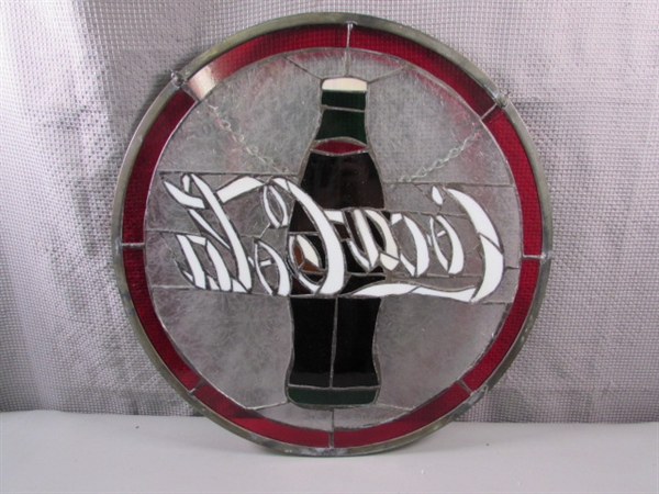 Vintage Leaded Coca-Cola Stained Glass Hanging