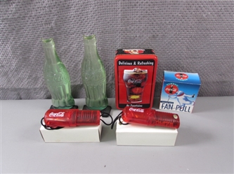 Coca-Cola- Bookends, Fan Pull, Fans, and Tin