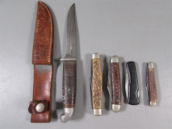 POCKET KNIVES & HUNTING KNIFE W/SHEATH