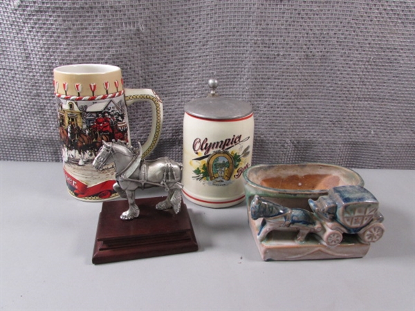 VTG Budweiser Pewter Clydesdale & Stein, Olympia Stein and Planter