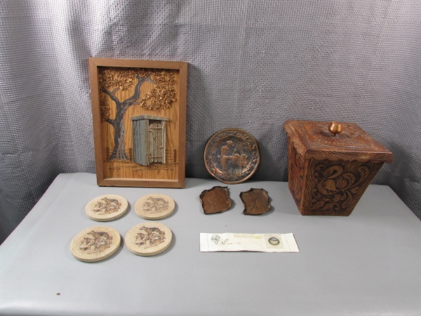 Cookie Jar, Copper Leaves and Wall Hanging, Coasters, and more