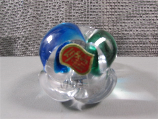 LEFTON & BLOWN GLASS ELEPHANT PAPERWEIGHTS