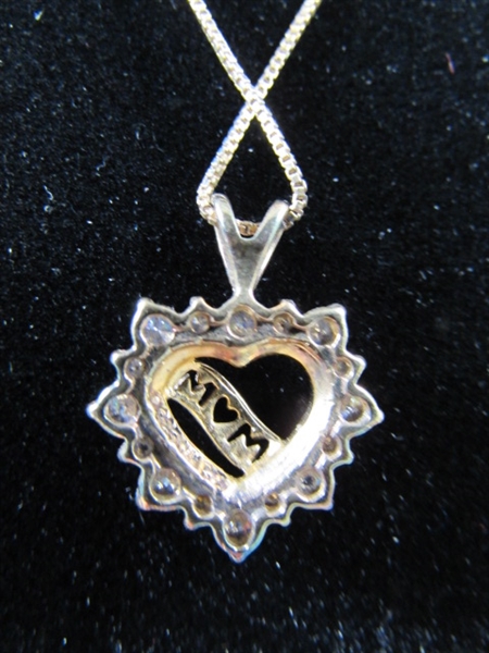 MOM STERLING SILVER W/ CZ's PENDANT ON CHAIN
