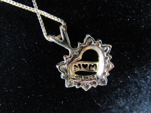 MOM STERLING SILVER W/ CZ's PENDANT ON CHAIN